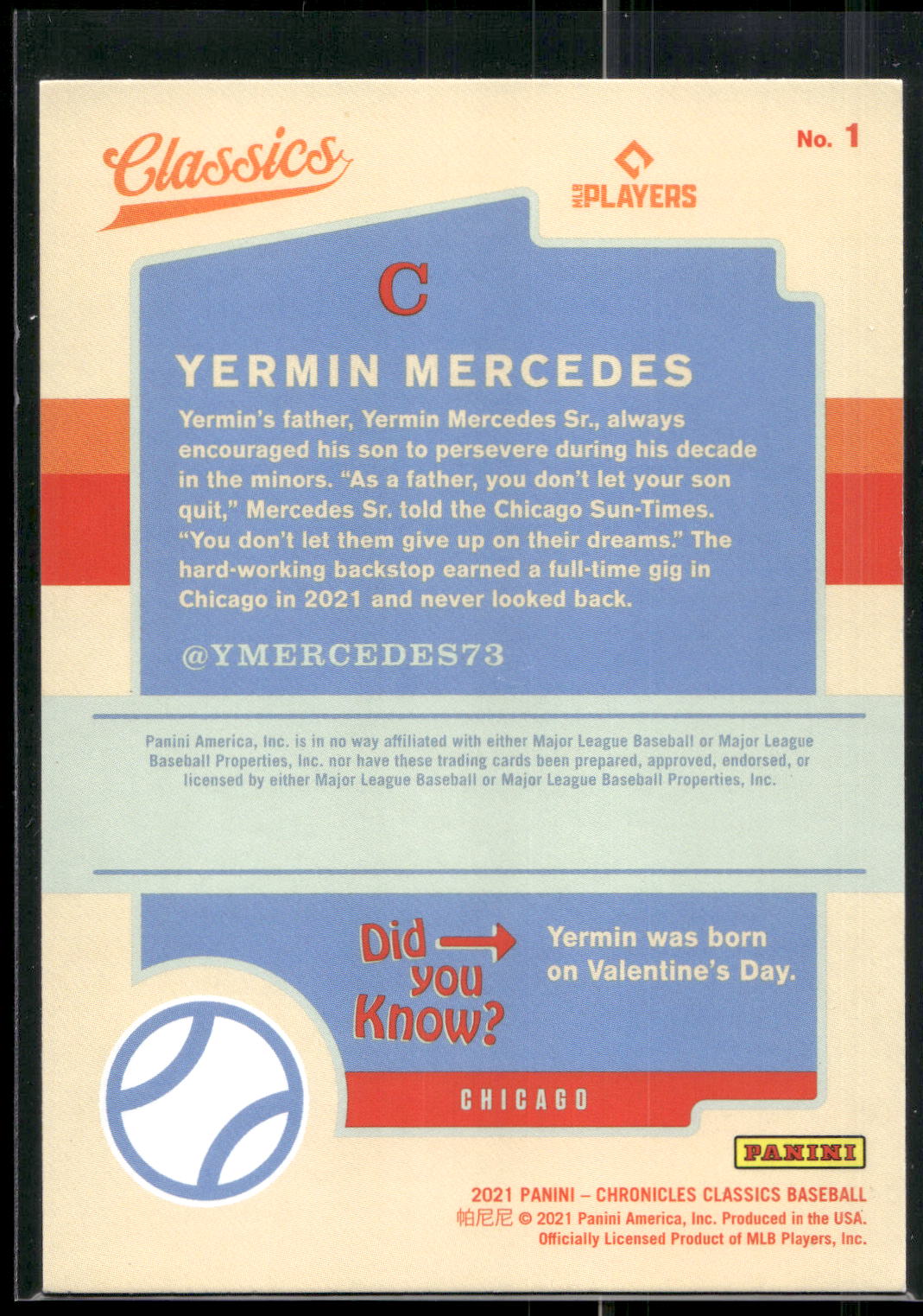 2021 Panini Chronicles #1 Yermin Mercedes Classics
