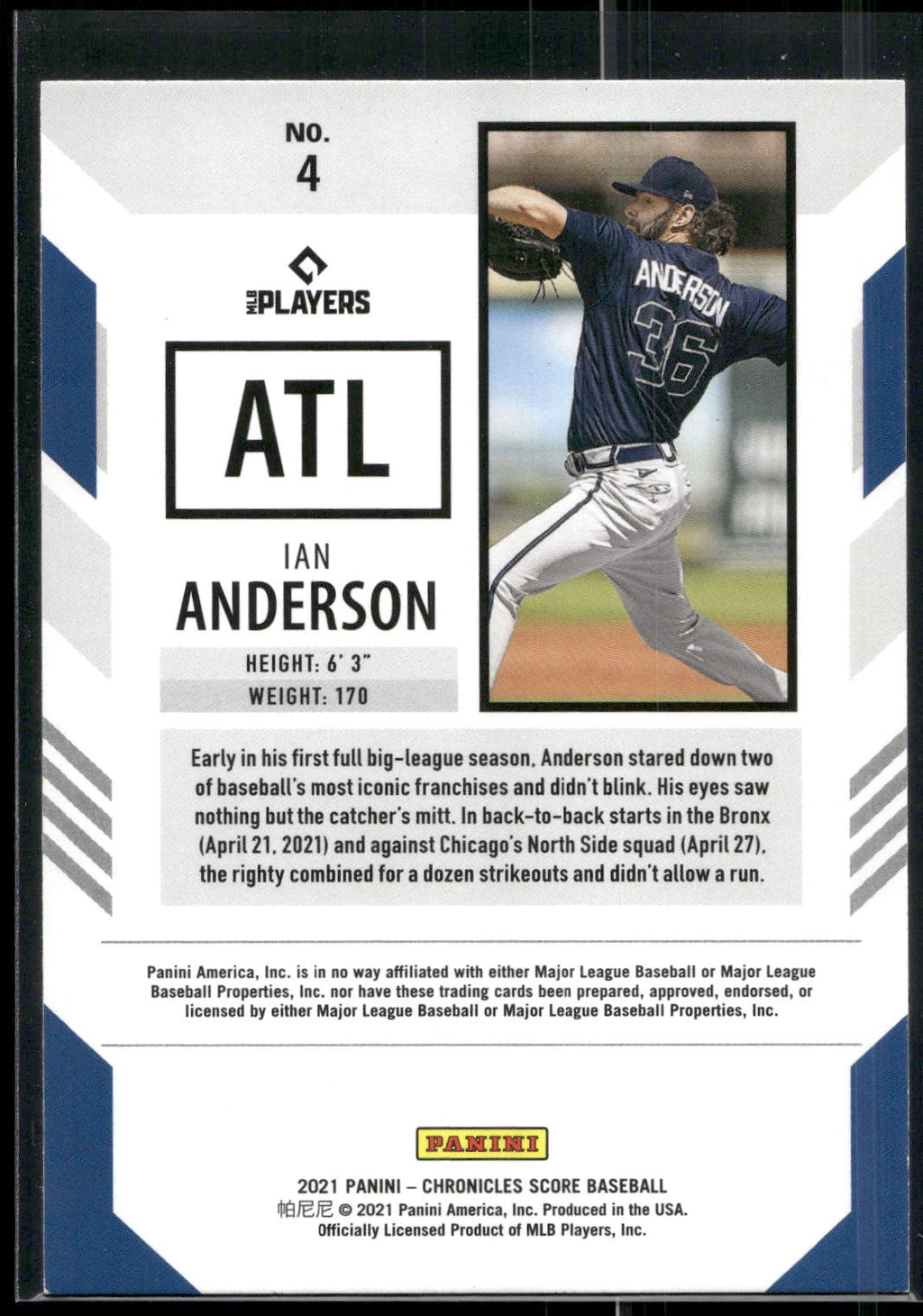 2021 Panini Chronicles #4 Ian Anderson Score