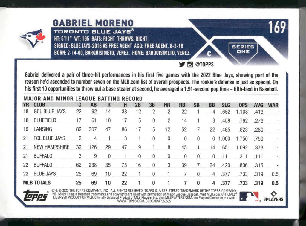 2023 Topps #169 Gabriel Moreno