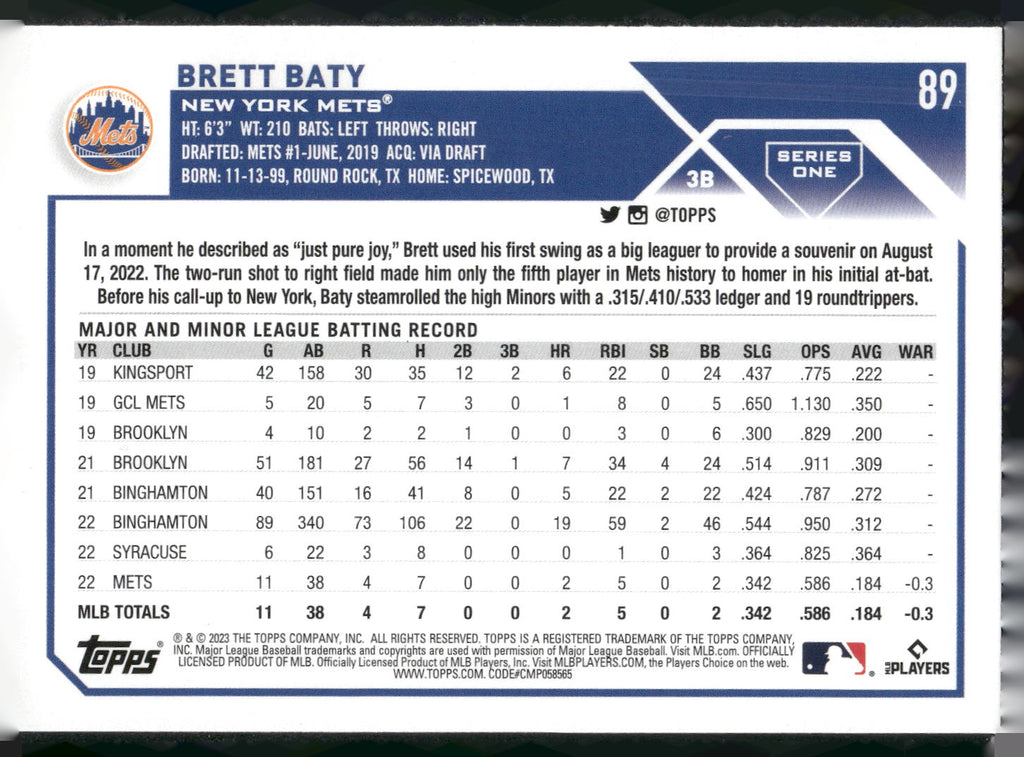 2023 Topps #89 Brett Baty