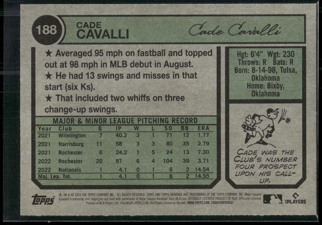 2023 Topps Heritage #188 Cade Cavalli