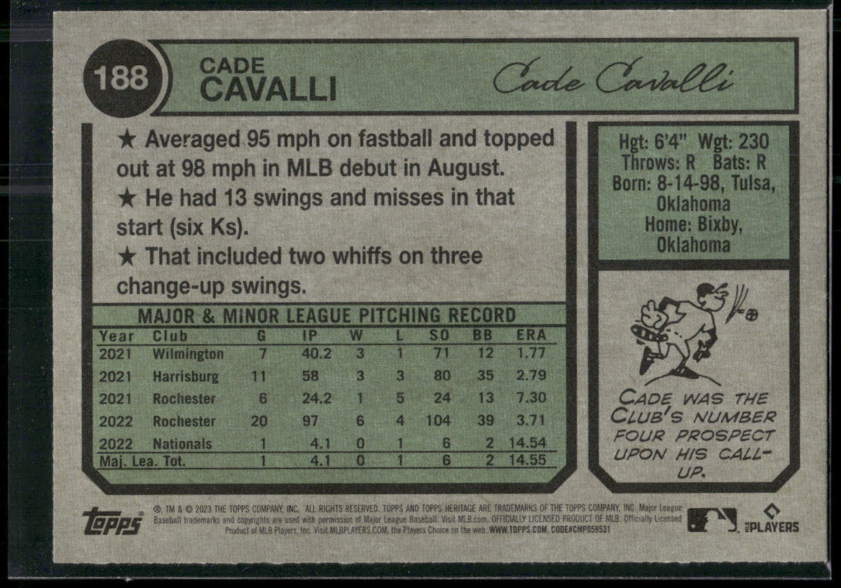 2023 Topps Heritage #188 Cade Cavalli