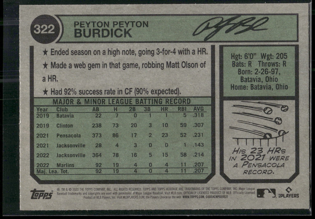 2023 Topps Heritage #322 Peyton Burdick