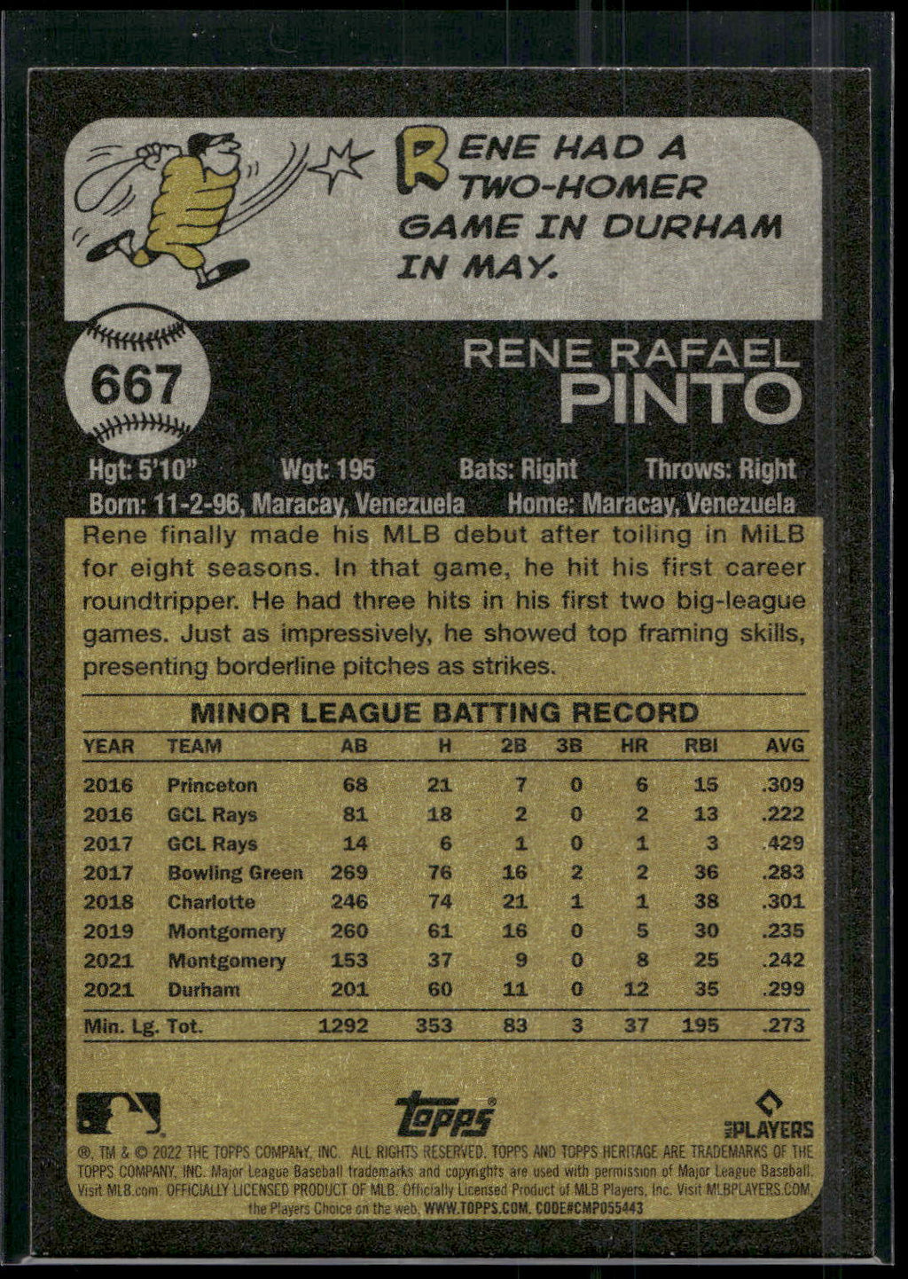2022 Topps Heritage #667 Rene Pinto