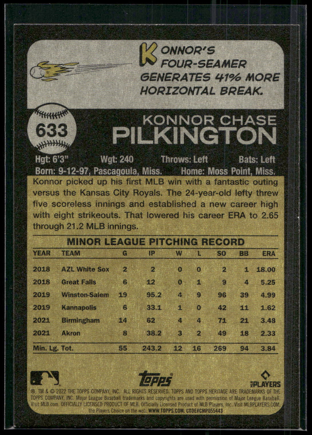 2022 Topps Heritage #633 Konnor Pilkington