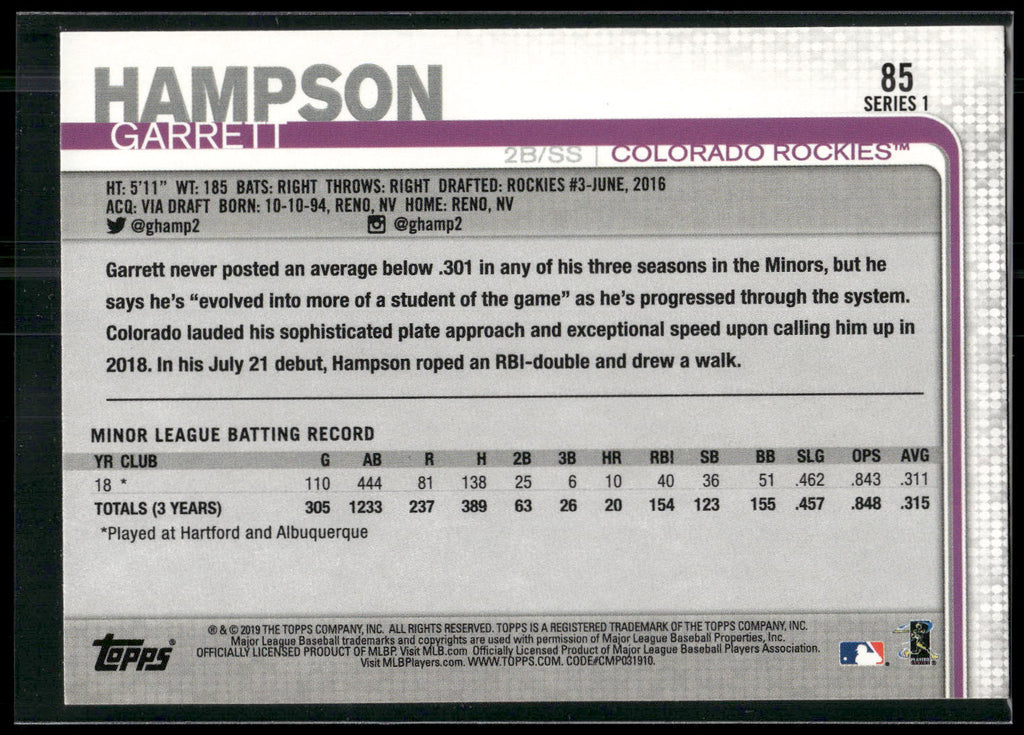 2019 Topps #85 Garrett Hampson