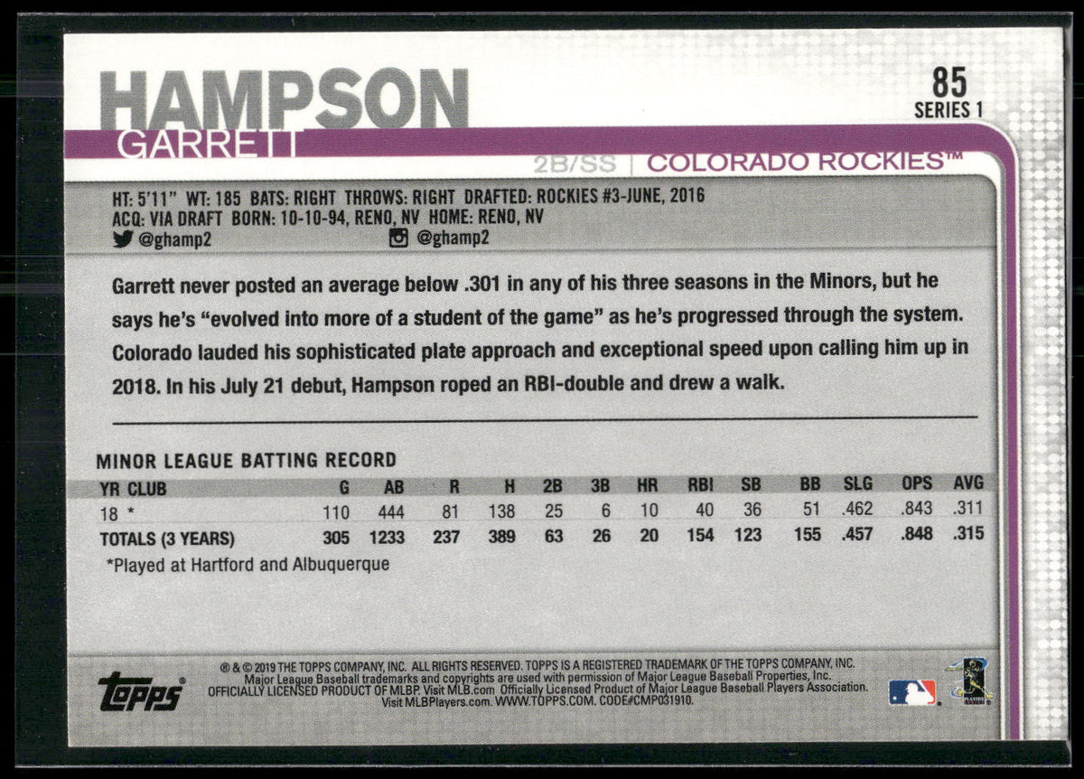 2019 Topps #85 Garrett Hampson
