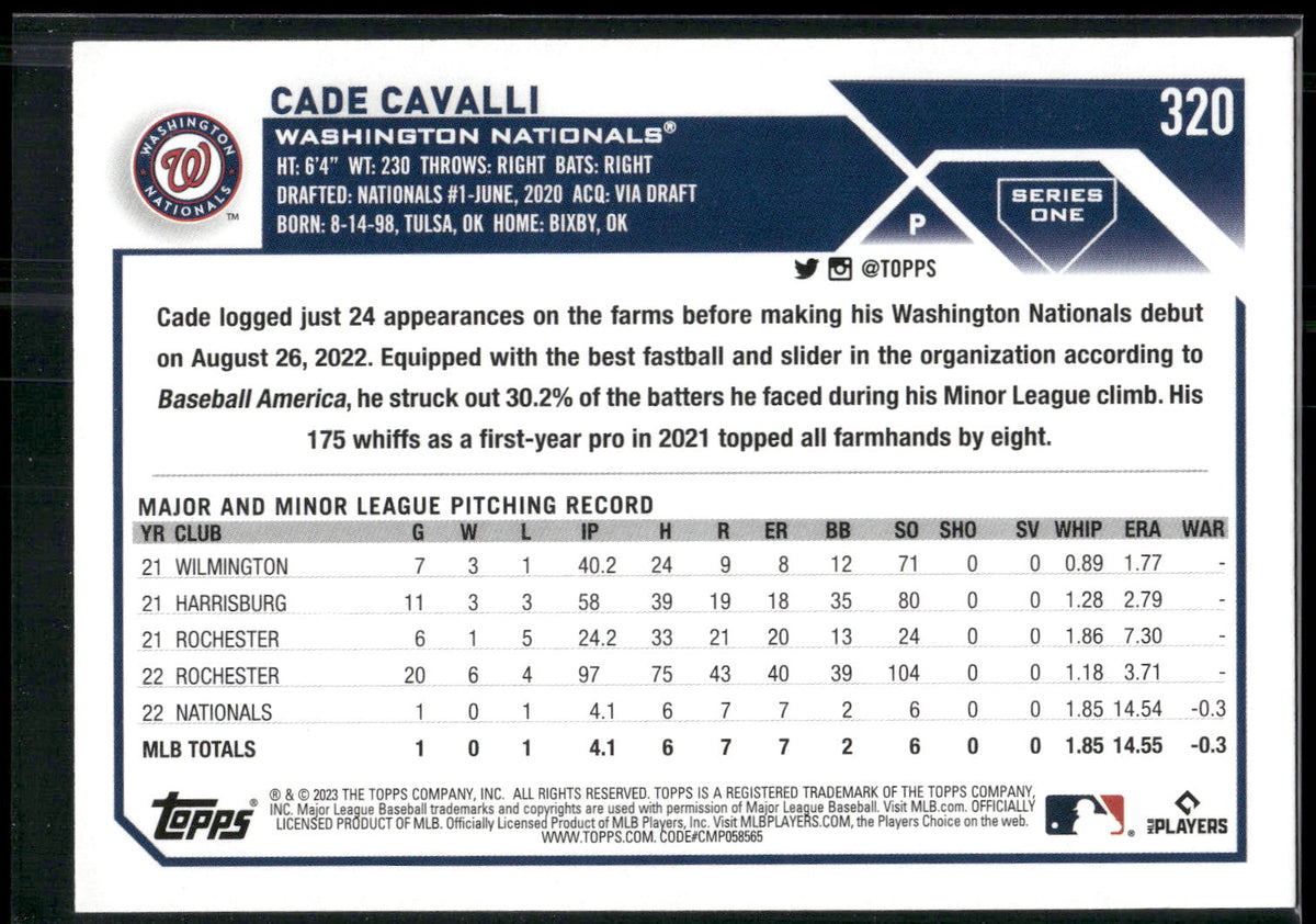 2023 Topps #320 Cade Cavalli