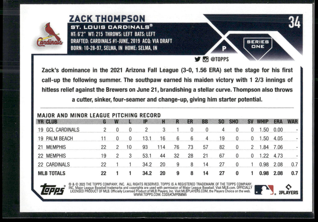 2023 Topps #34 Zack Thompson