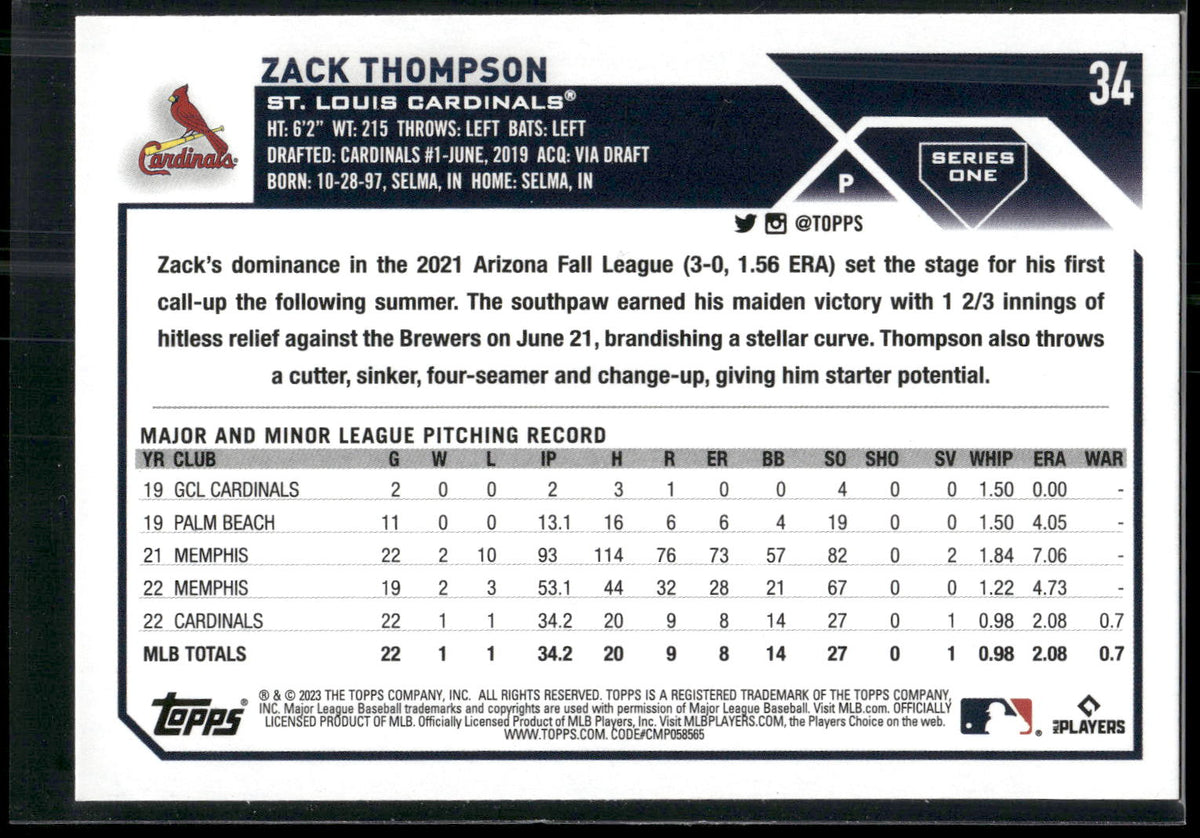 2023 Topps #34 Zack Thompson
