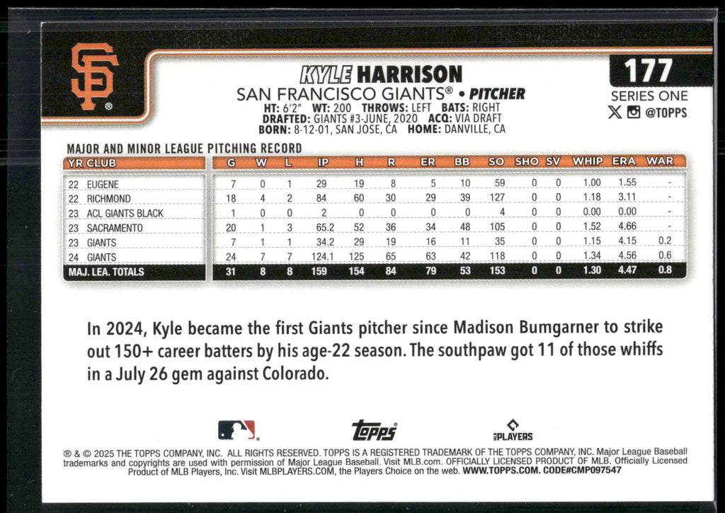 2025 Topps #177 Kyle Harrison