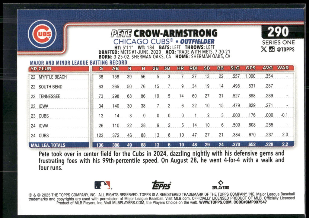 2025 Topps #290 Pete Crow-Armstrong