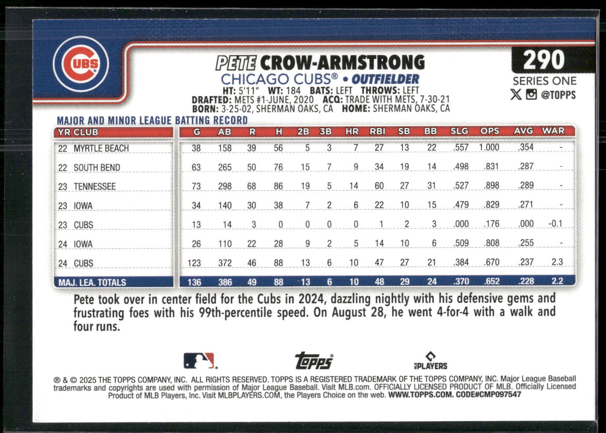 2025 Topps #290 Pete Crow-Armstrong