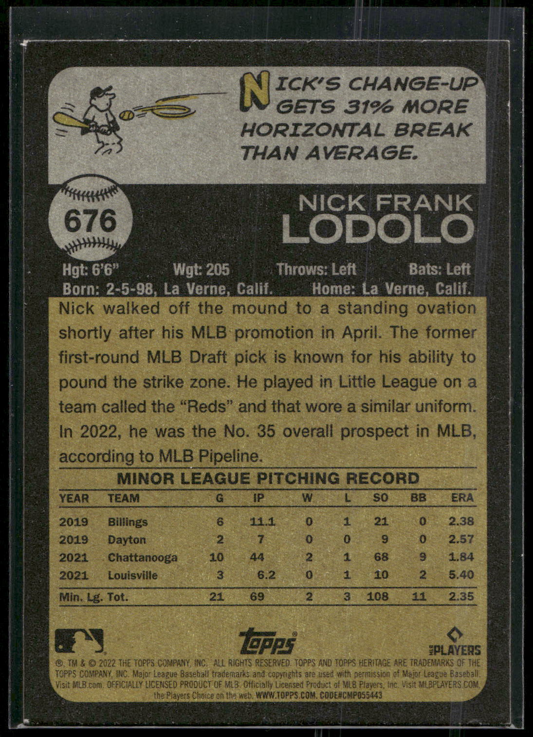 2022 Topps Heritage #676 Nick Lodolo
