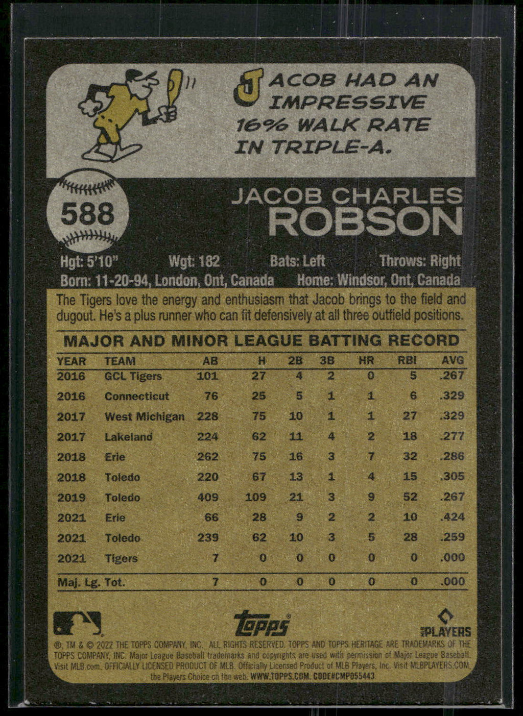 2022 Topps Heritage #588 Jacob Robson