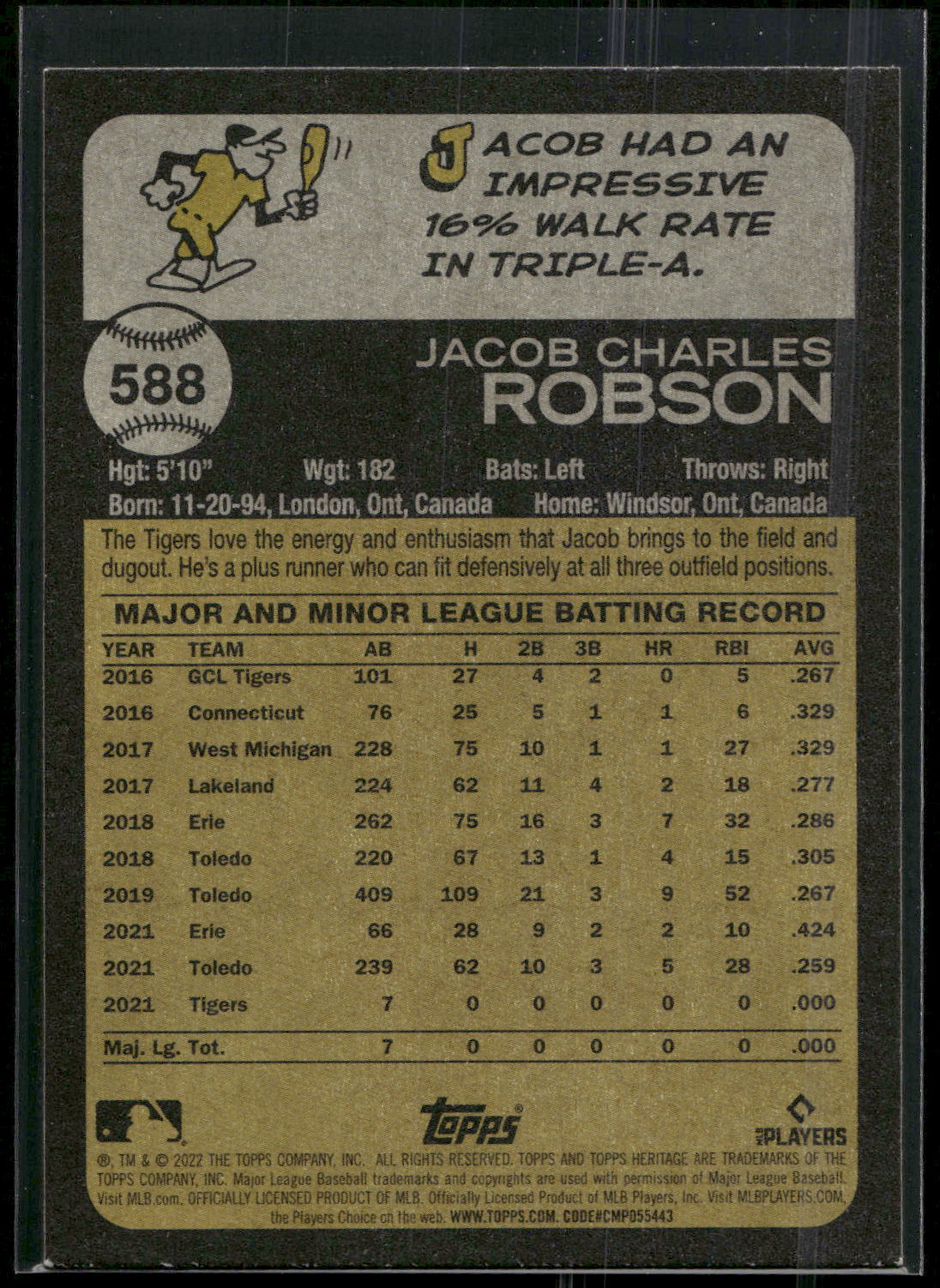 2022 Topps Heritage #588 Jacob Robson