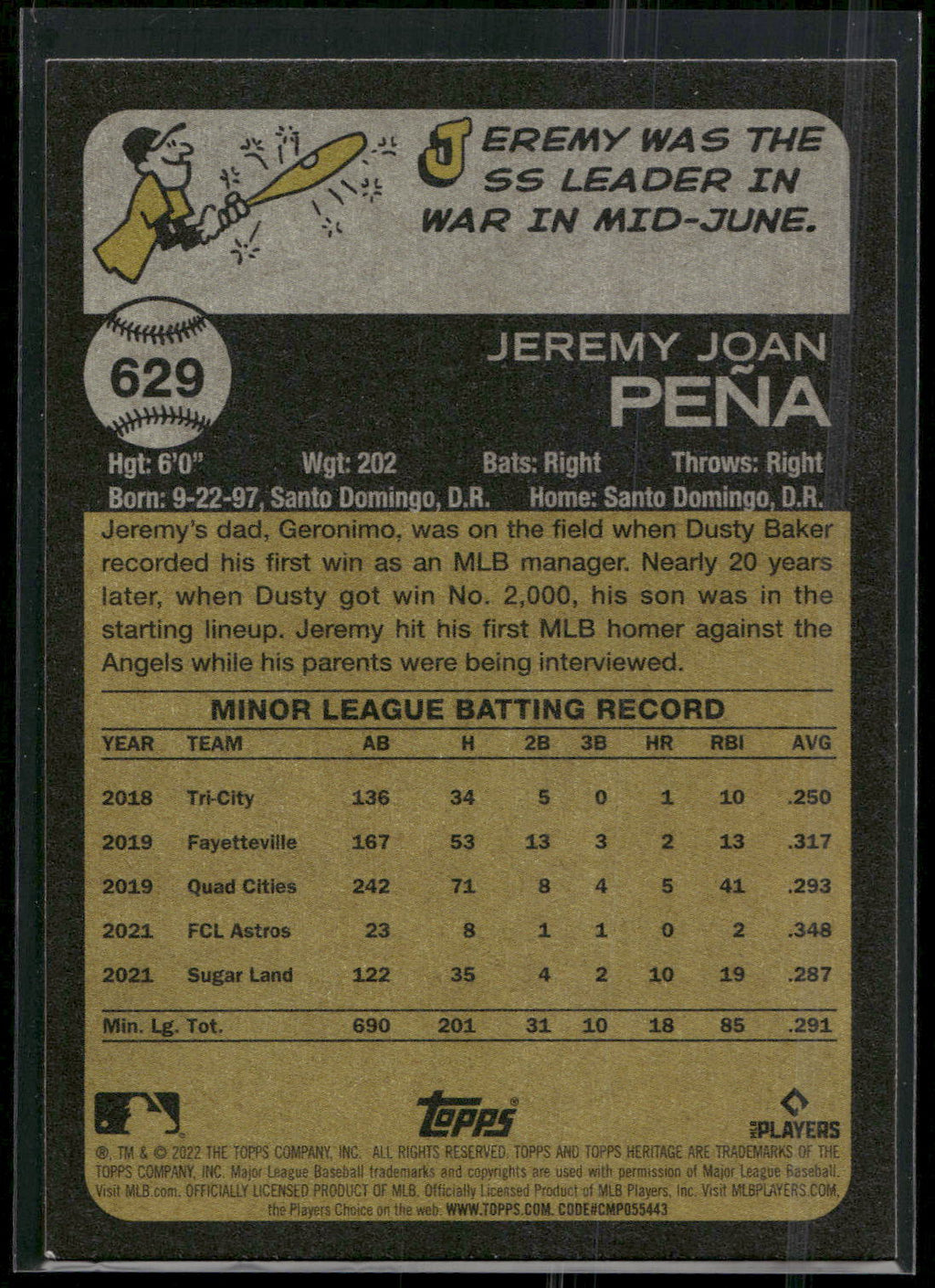 2022 Topps Heritage #629 Jeremy Peña