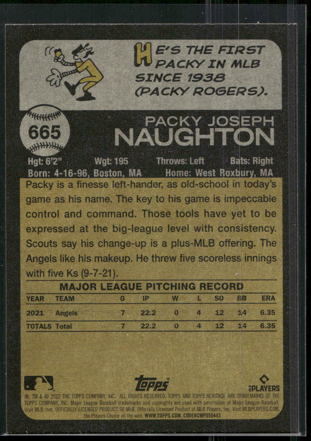 2022 Topps Heritage #665 Packy Naughton