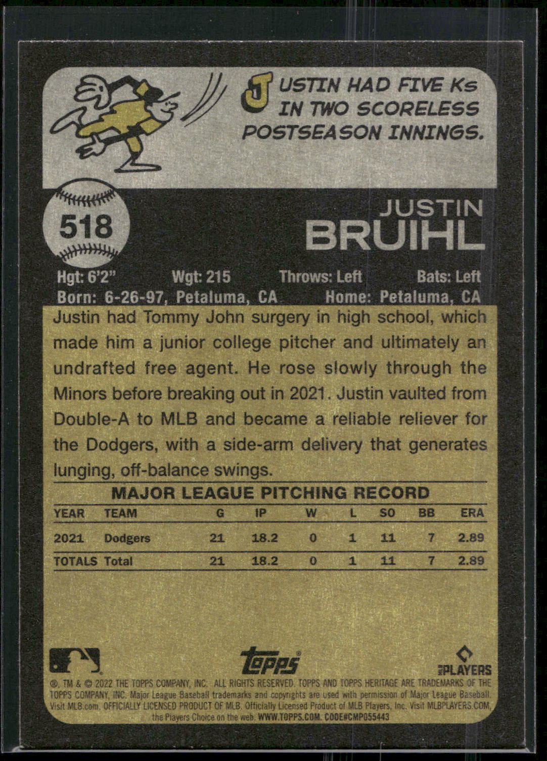 2022 Topps Heritage #518 Justin Bruihl