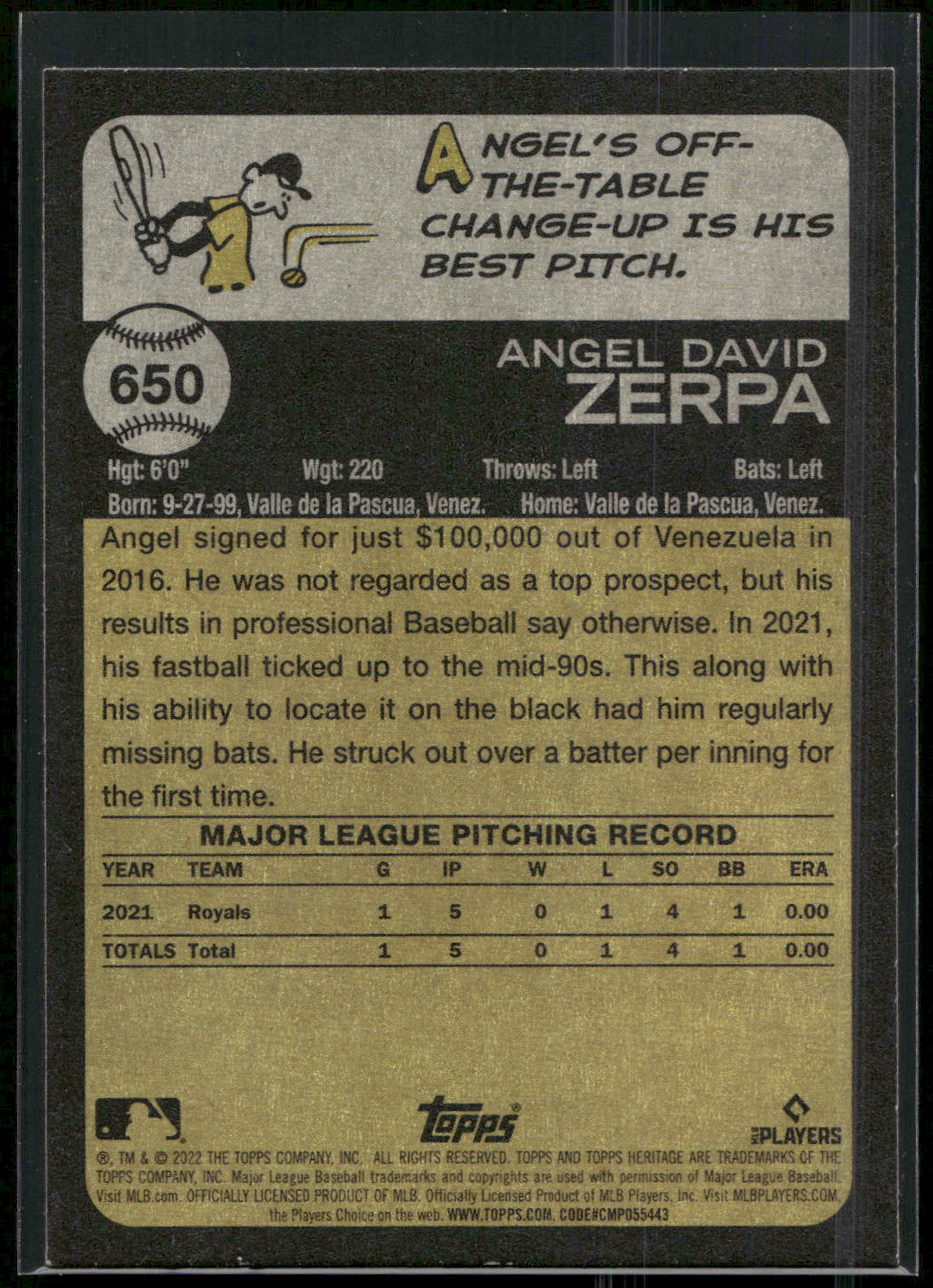 2022 Topps Heritage #650 Angel Zerpa