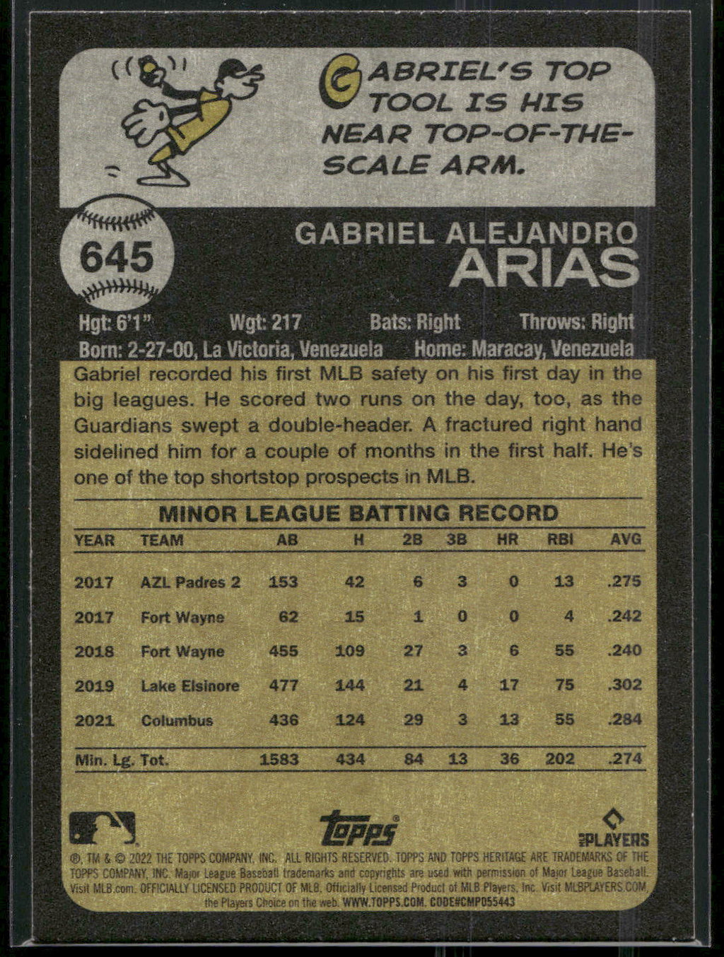 2022 Topps Heritage #645 Gabriel Arias
