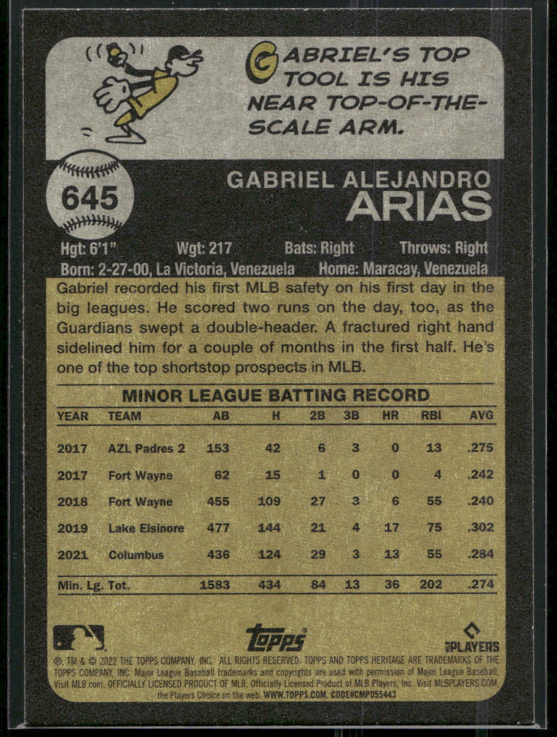 2022 Topps Heritage #645 Gabriel Arias