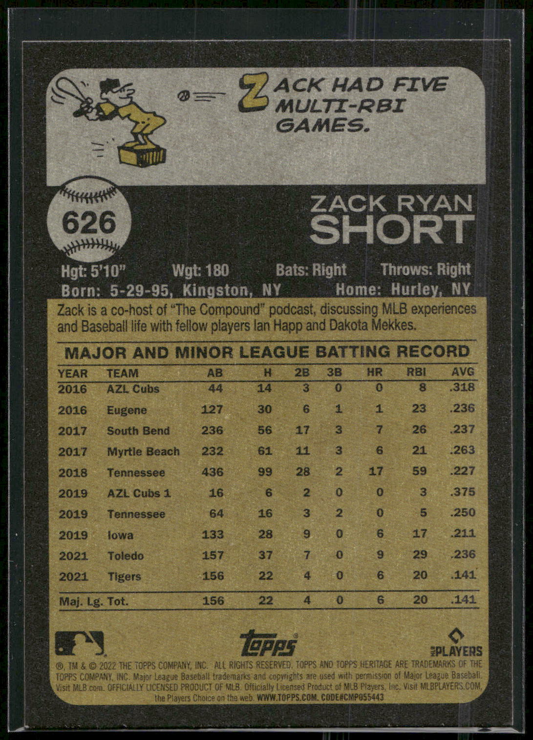2022 Topps Heritage #626 Zack Short