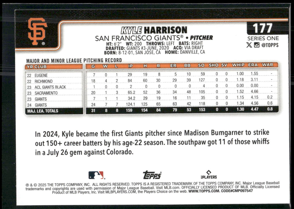 2025 Topps #177 Kyle Harrison