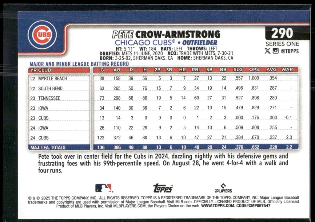 2025 Topps #290 Pete Crow-Armstrong