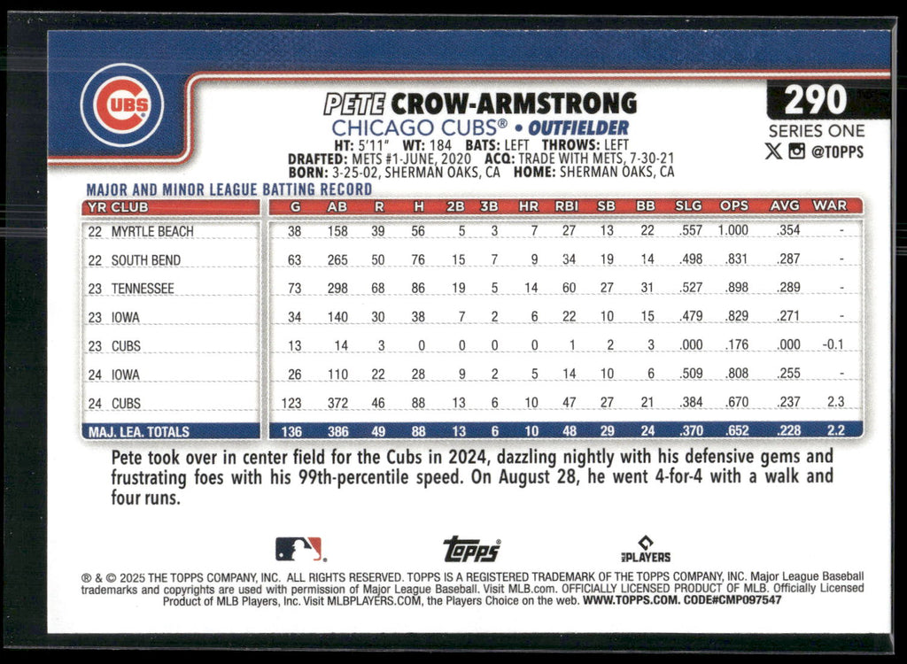 2025 Topps #290 Pete Crow-Armstrong