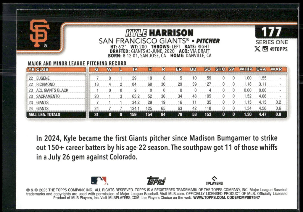 2025 Topps #177 Kyle Harrison