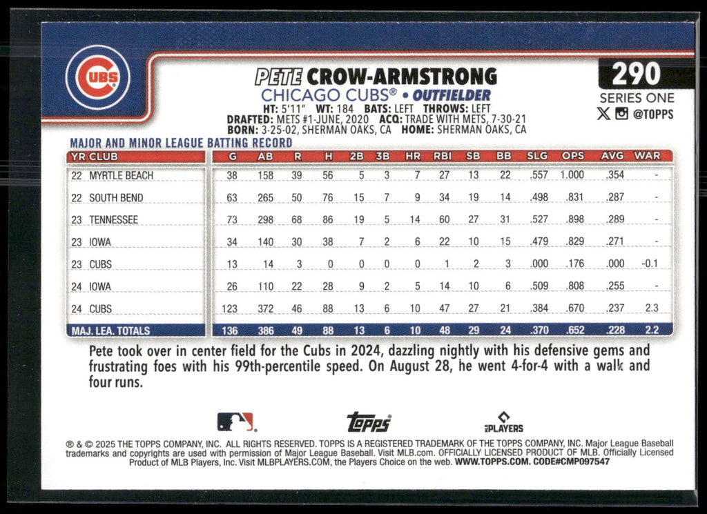 2025 Topps #290 Pete Crow-Armstrong