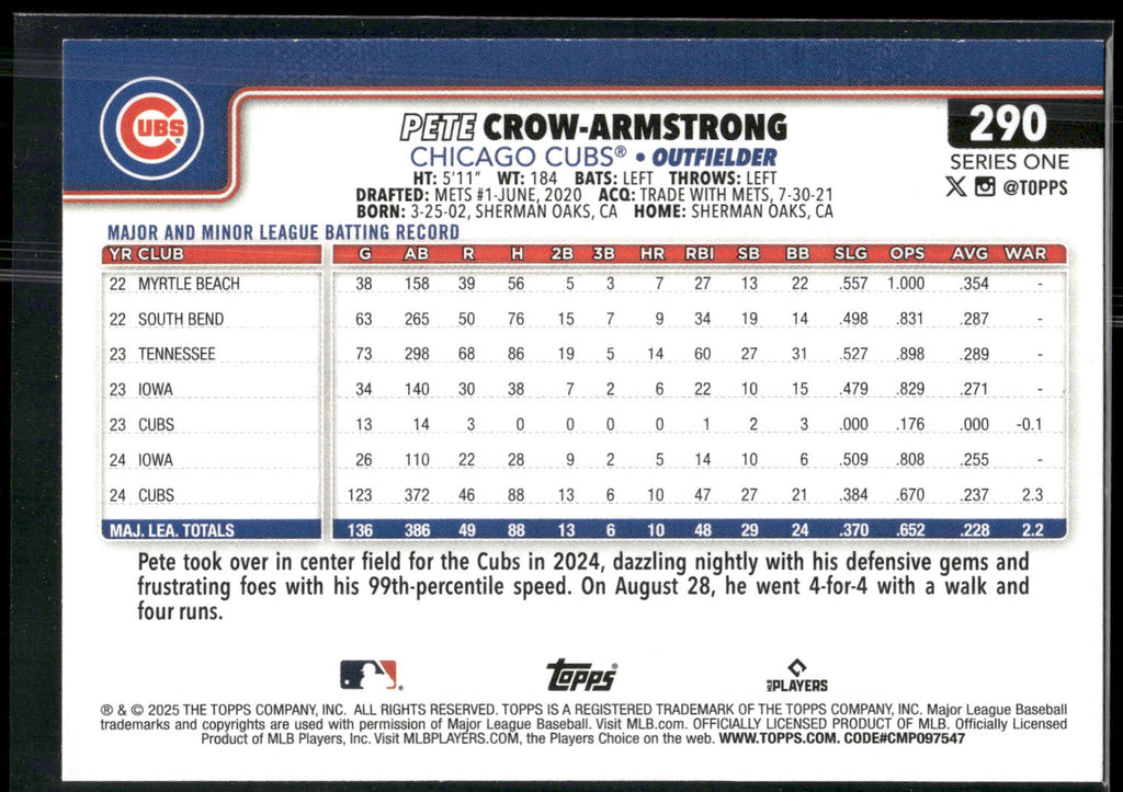 2025 Topps #290 Pete Crow-Armstrong