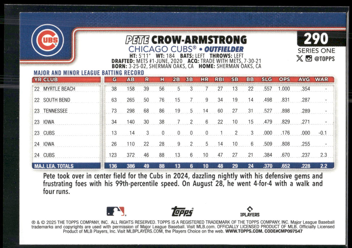 2025 Topps #290 Pete Crow-Armstrong