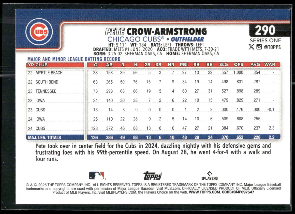 2025 Topps #290 Pete Crow-Armstrong