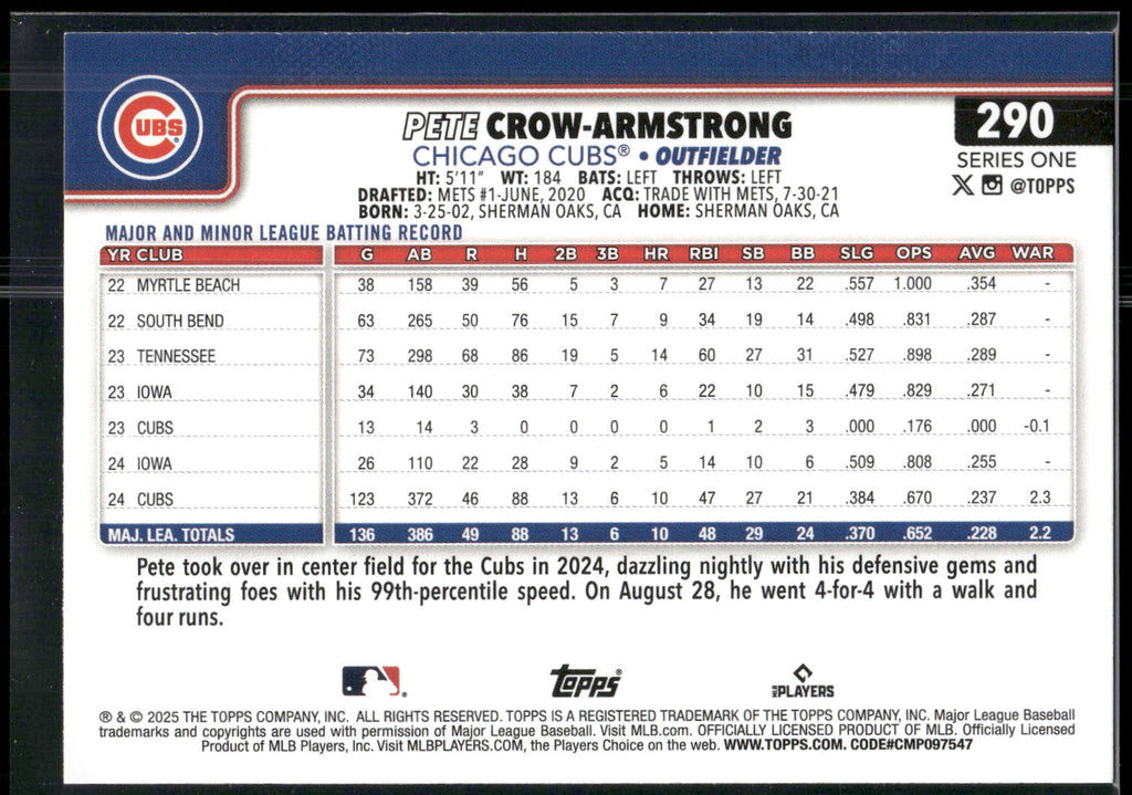 2025 Topps #290 Pete Crow-Armstrong