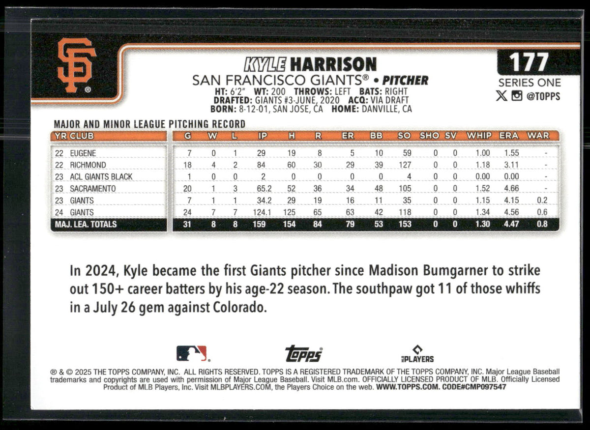 2025 Topps #177 Kyle Harrison