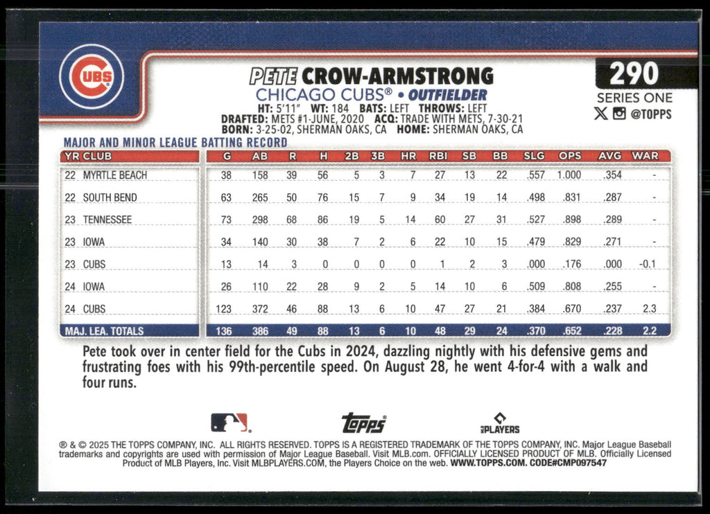 2025 Topps #290 Pete Crow-Armstrong