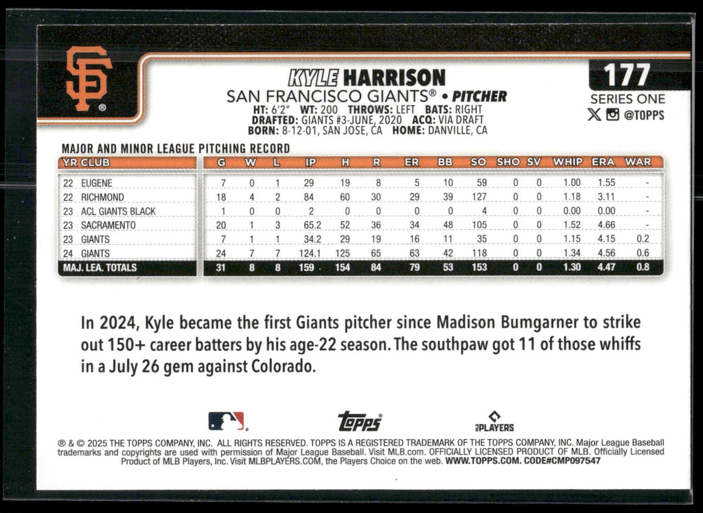2025 Topps #177 Kyle Harrison