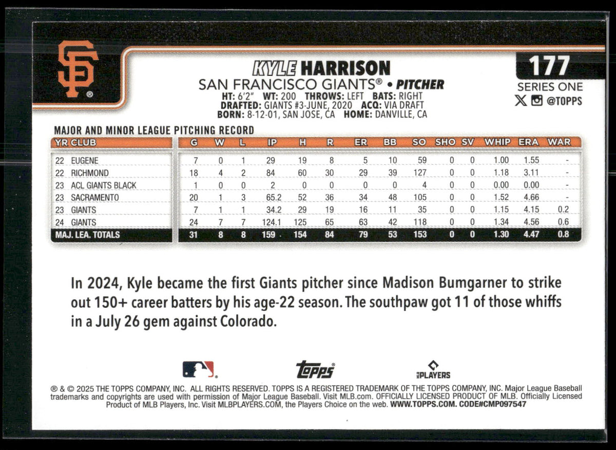 2025 Topps #177 Kyle Harrison
