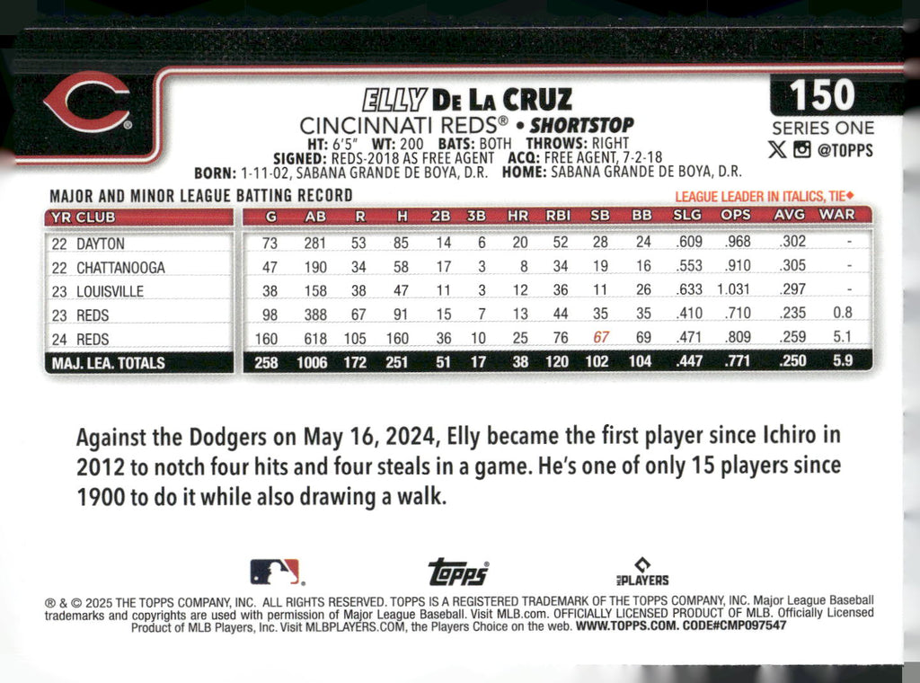2025 Topps #150 Elly De La Cruz