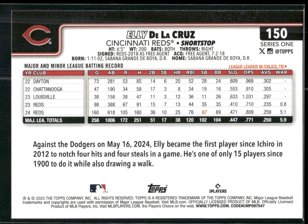 2025 Topps #150 Elly De La Cruz