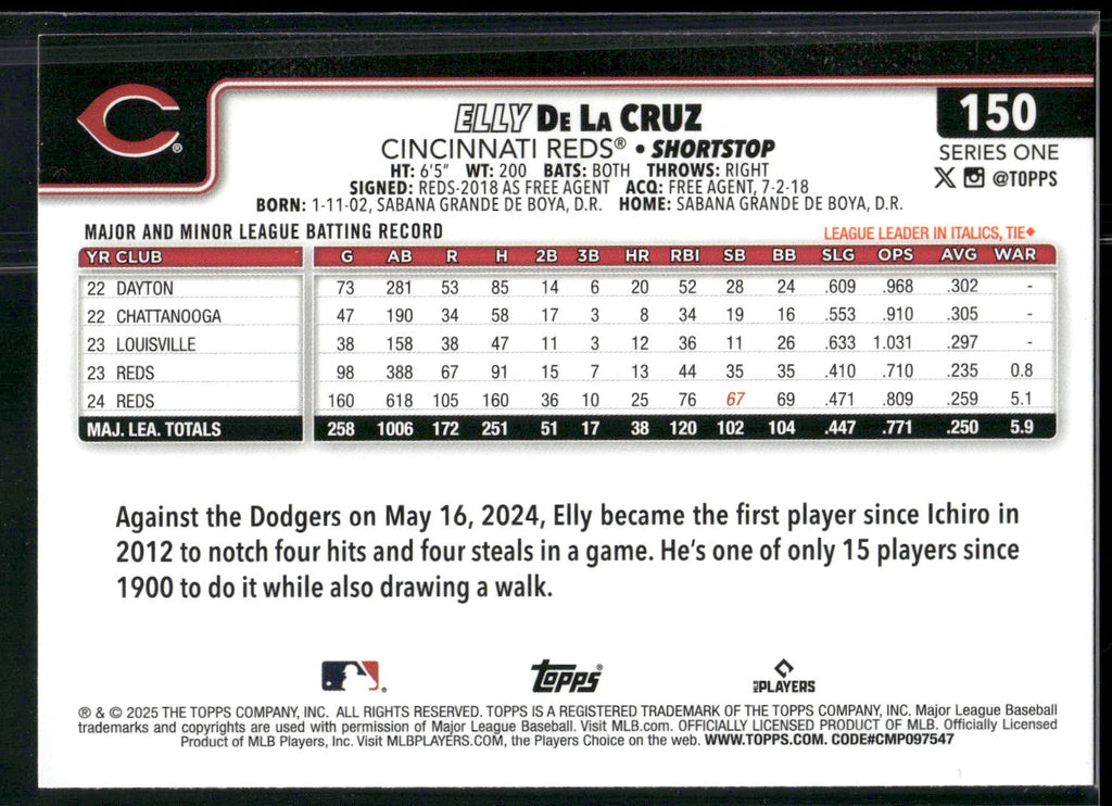 2025 Topps #150 Elly De La Cruz
