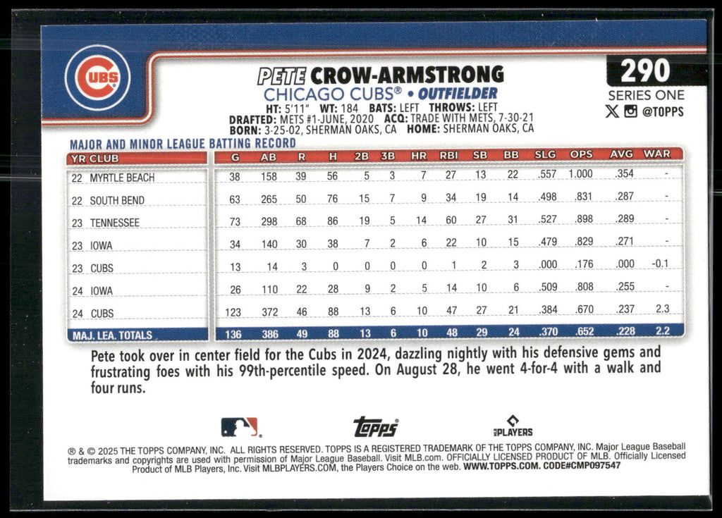 2025 Topps #290 Pete Crow-Armstrong