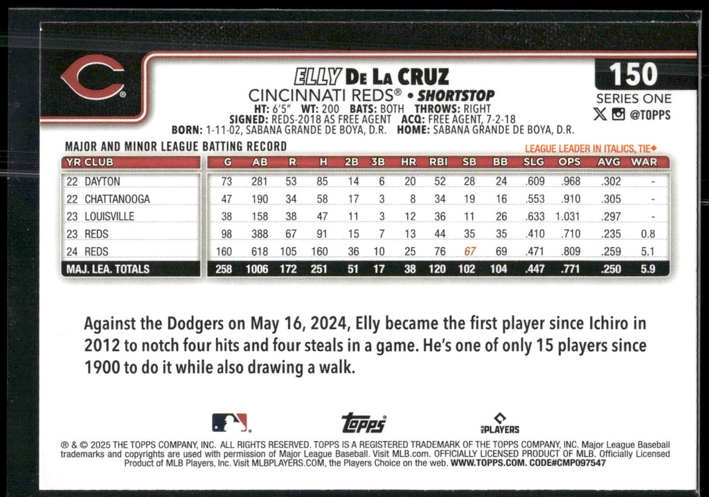 2025 Topps #150 Elly De La Cruz