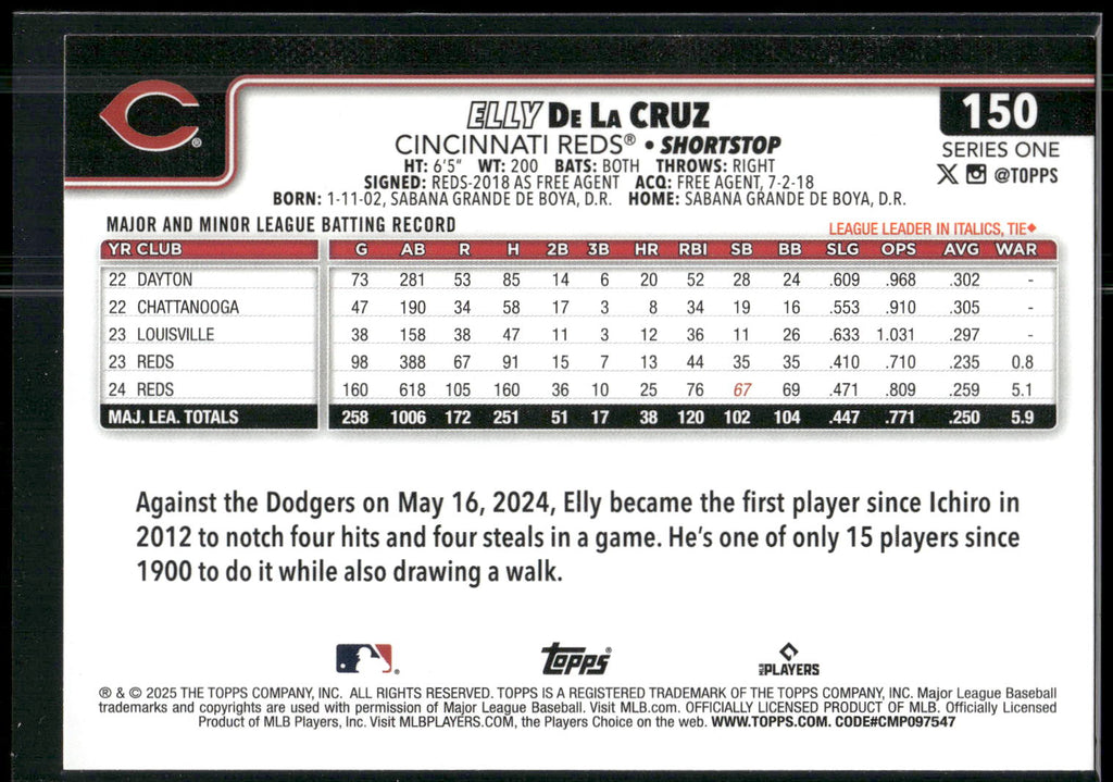 2025 Topps #150 Elly De La Cruz
