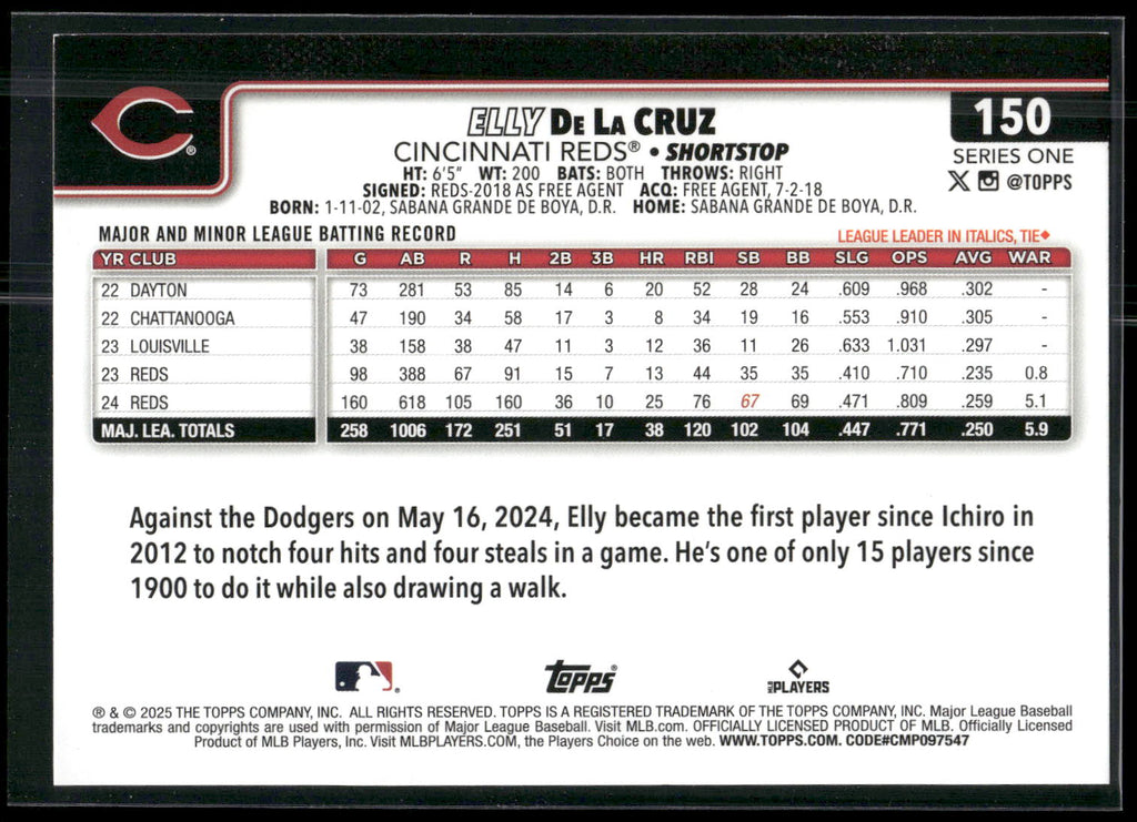 2025 Topps #150 Elly De La Cruz