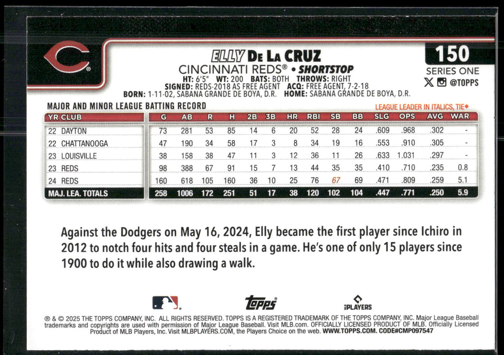 2025 Topps #150 Elly De La Cruz