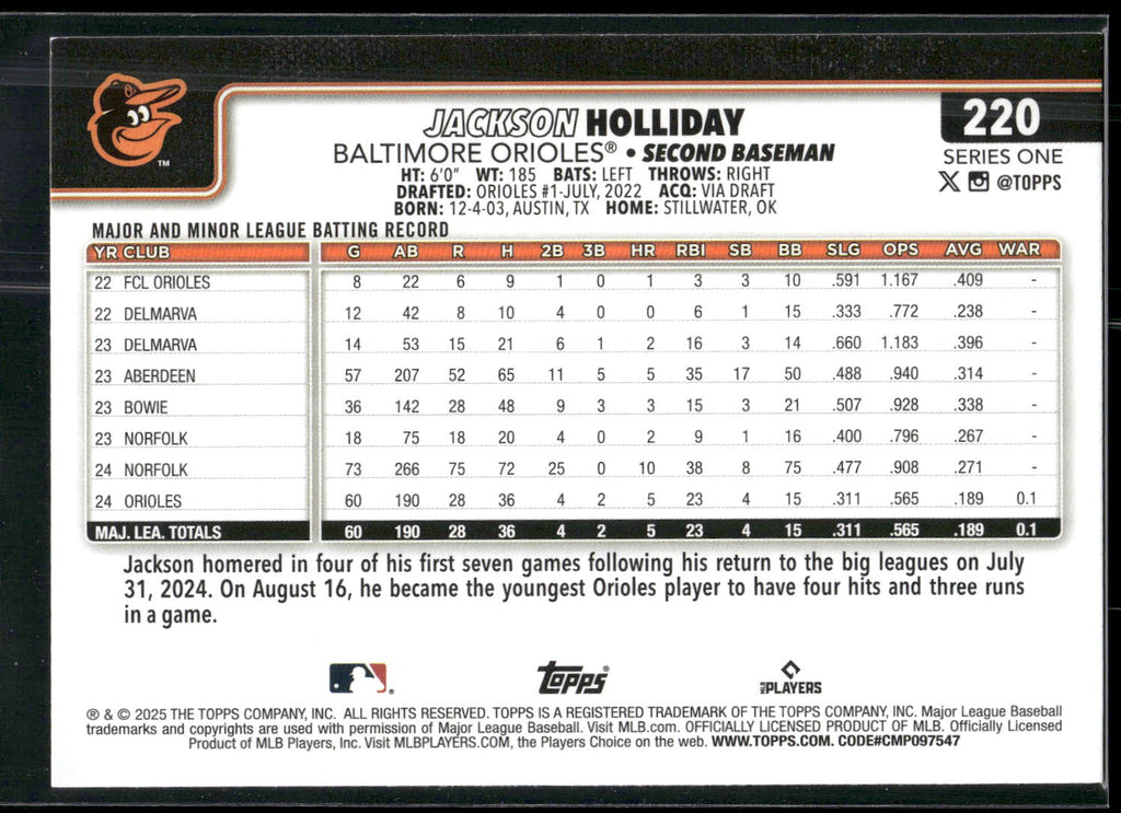 2025 Topps #220 Jackson Holliday