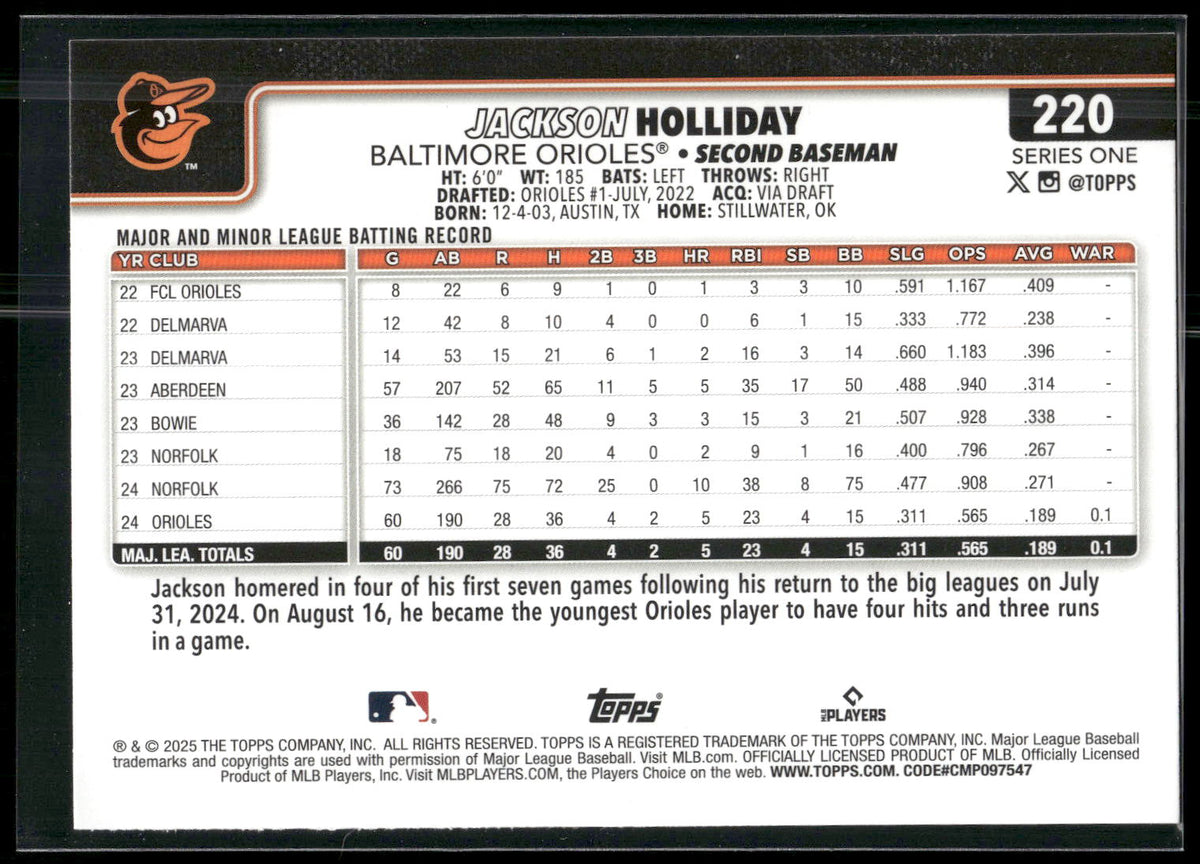 2025 Topps #220 Jackson Holliday